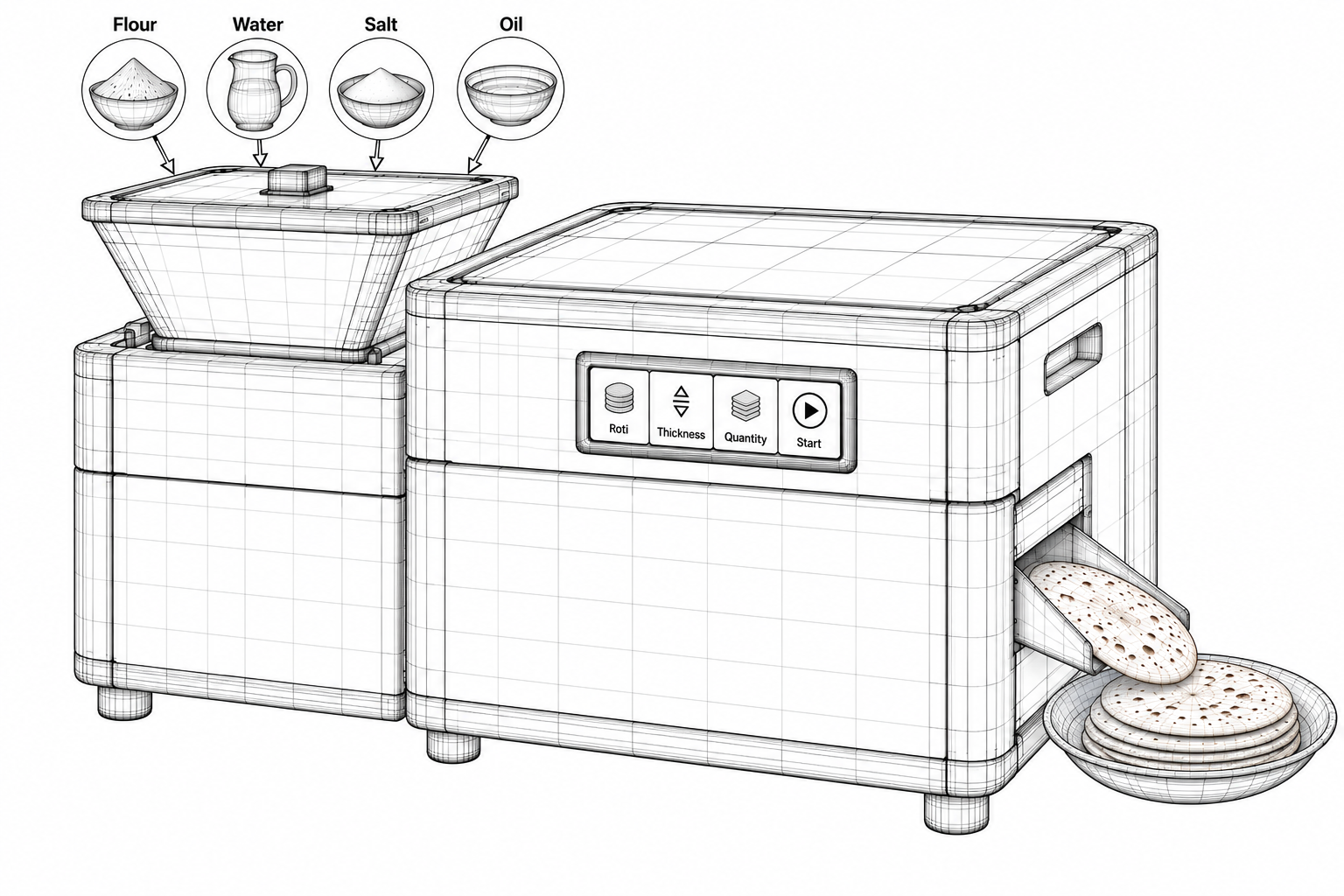 Automatic Roti Maker Technical Drawing